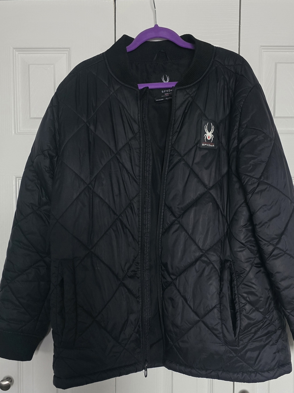 Spyder Men's Black Quilted Diamond-Pattern Puffer Jacket